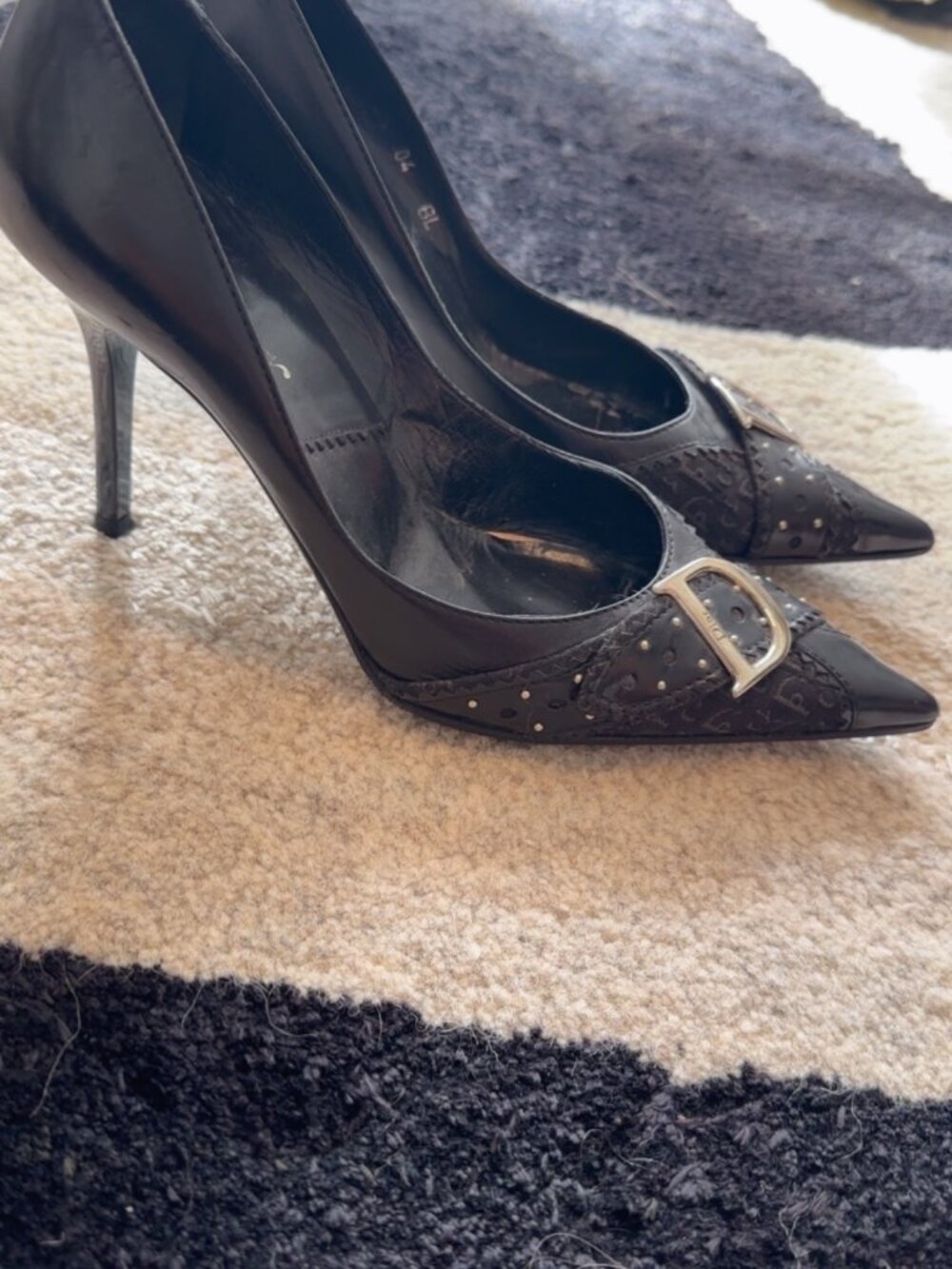 Christian Dior Vintage Black D Buckle Pointed Toe Pumps Size 37